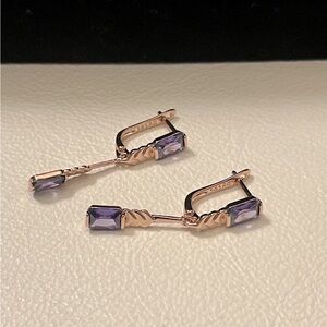 Rose Gold Purple Zircon Long Drop Earrings